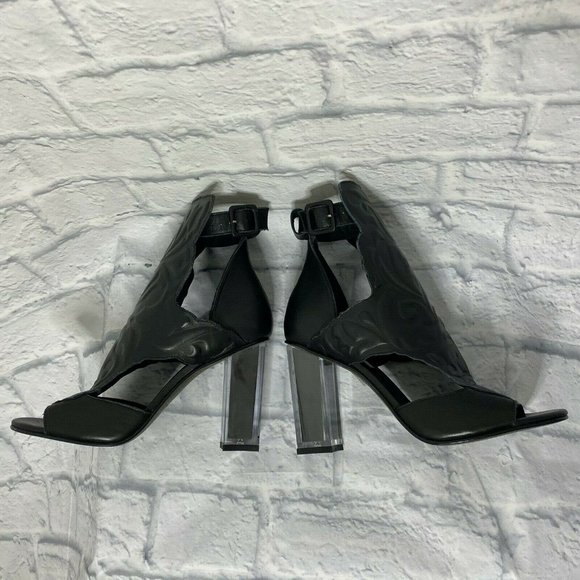 Miista Black Leather Rose Clear Black Block Heel - Picture 8 of 10